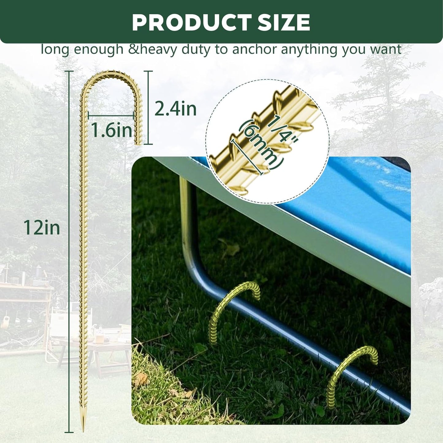 20 Pieces 12 Inch Long 1/4In Diameter Heavy Duty J Hooks,Heavy Duty Rebar Metal Fence Ground Garden Tent Stakes,Ground Spikes Anchors for Fencing,Outdoor Chicken Wire Trellis Stakes,Anti-Rust Golden