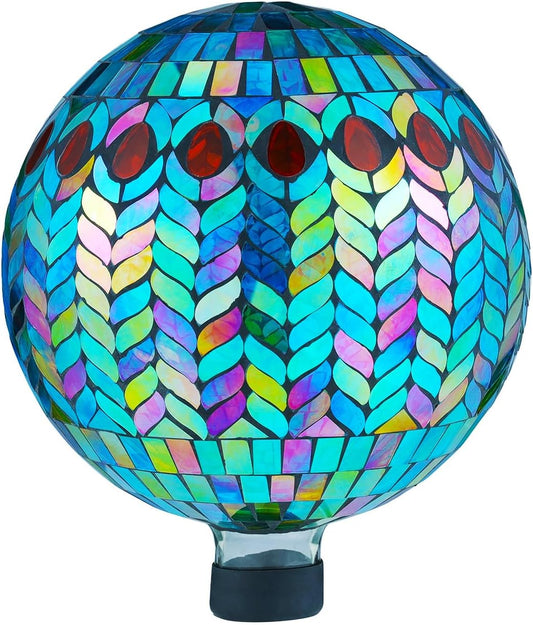 VOREEN Mosaic Glass Gazing Ball Outdoor Gazing Globe, Handmade Reflective Ball Yard Decoration for Homes, Patio, Lawn and Gardens, Gift for Mom Wife Friend, 10-Inch, Blue