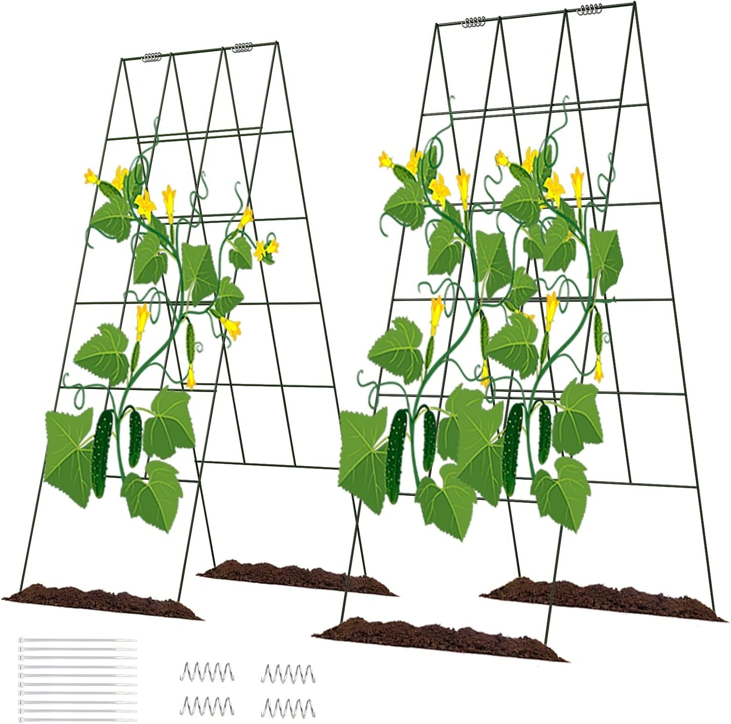 DOEWORKS Cucumber Trellis, 48" High Foldable A Frame Garden Trellis, 2 Pack, Plant Support for Climbing Cucumber, Beans, Tomatoes, Flowers, Green