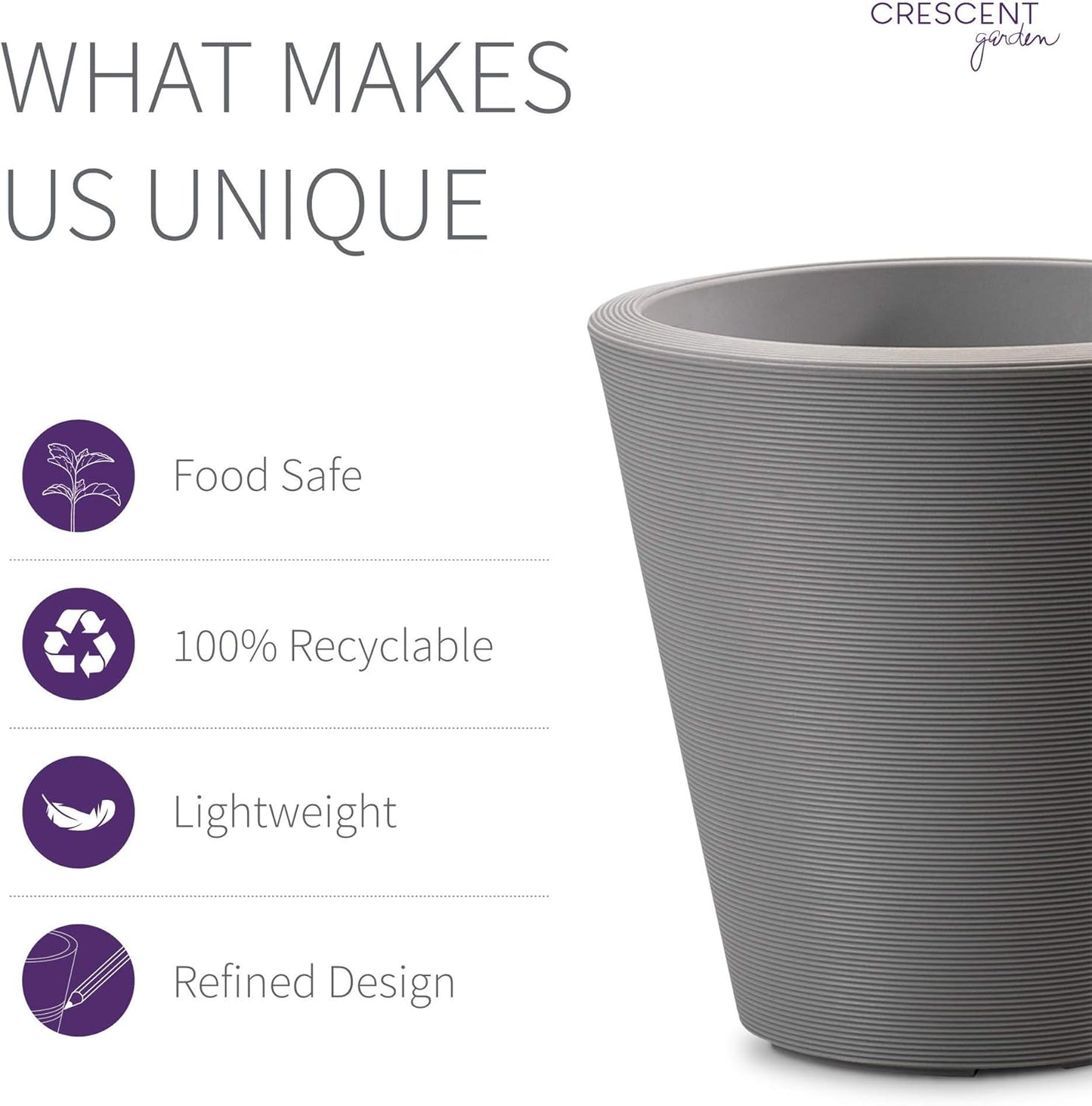 Crescent Garden Madison Planter– Weather-Resistant, Double Walled Indoor/Outdoor Plant Pot with Drain Hole – Large Plastic Plant Pot, 26" W (Slate)