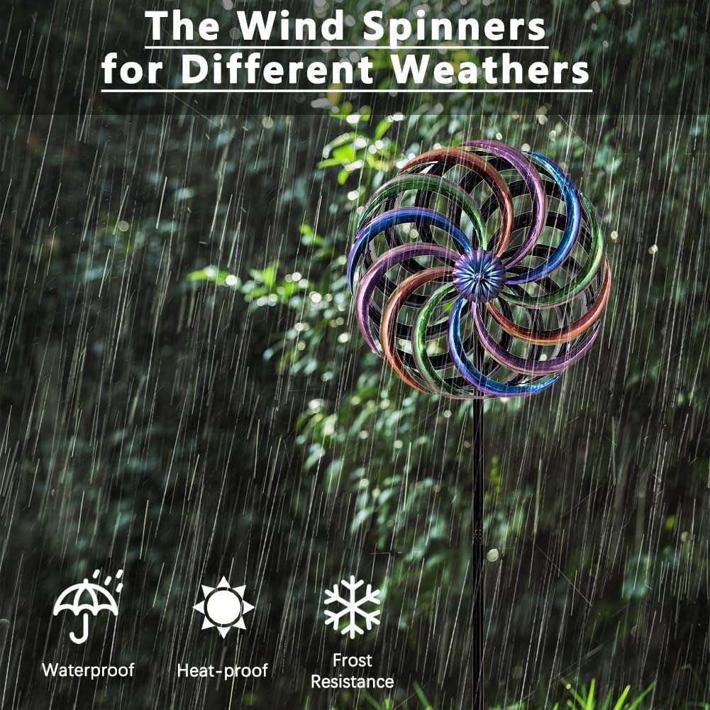 DREAMYSOUL Wind Spinner Outdoor, 13 Inches Dia Rainbow Metal Kinetic Wind Spinners, Dual Wind Spinners for Yard Garden Outside Patio Lawn Decor