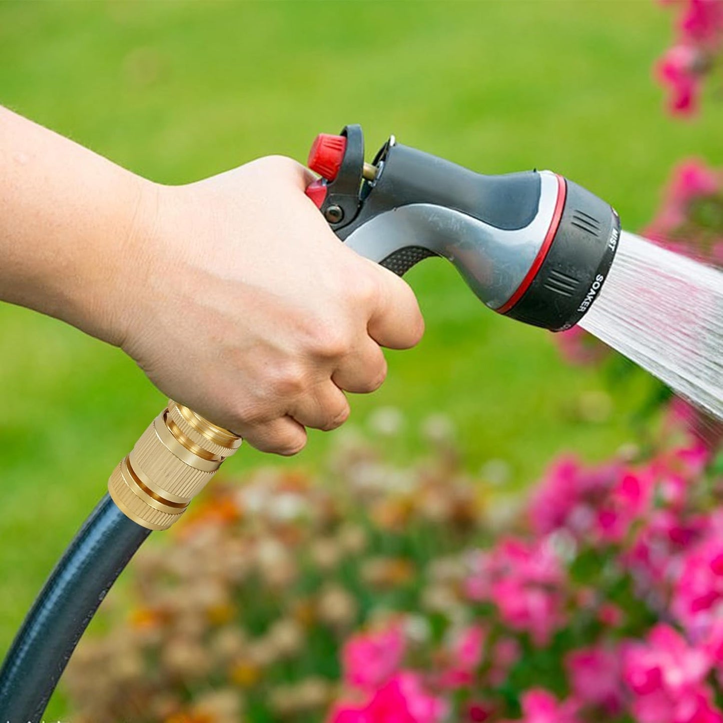 Hourleey Garden Hose Quick Connect, 4 Set Solid Brass 3/4 Inch GHT Thread Garden Hose Quick Connect Fittings, No-Leak Male and Female Water Hose Quick Release Connectors