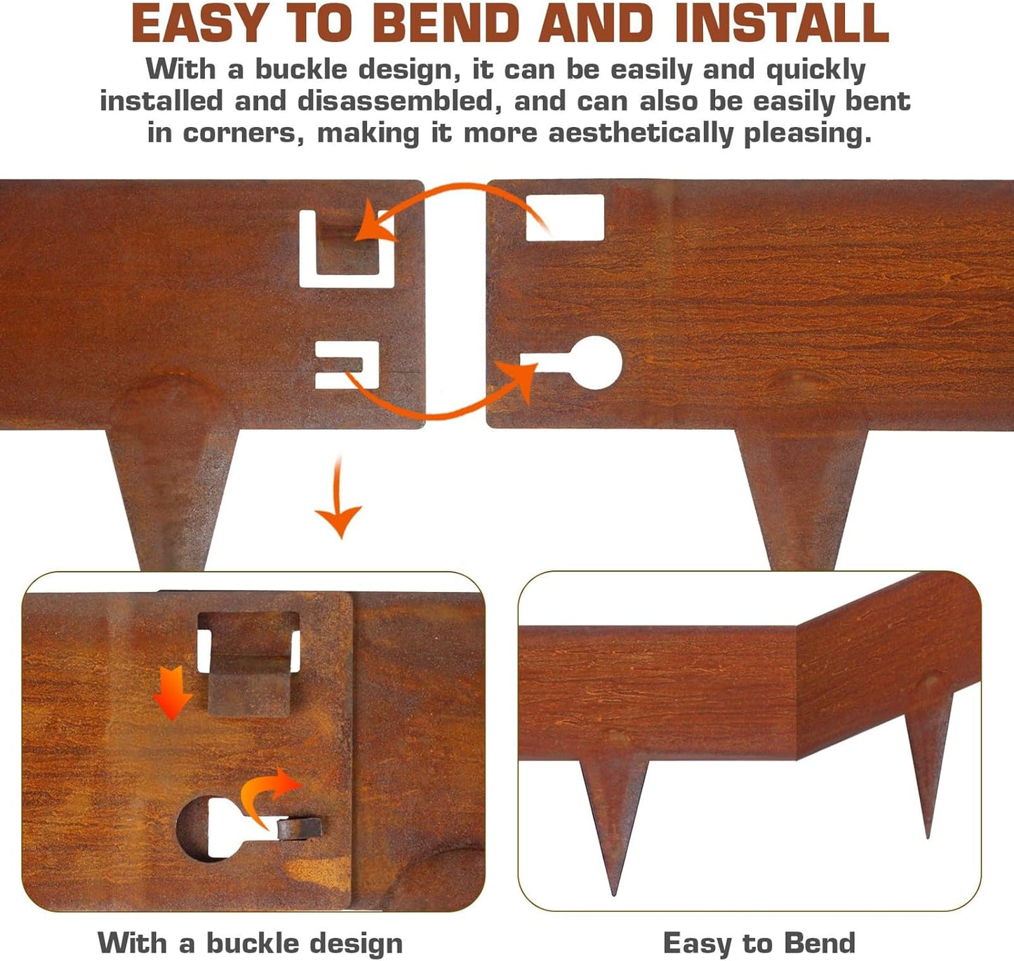 42 Inch Cor-Ten Steel Landscape Edging, 9.4 Inch Hammer in Landscape Edging,Garden Edging Border for Lawn, Flower Bed, Yard