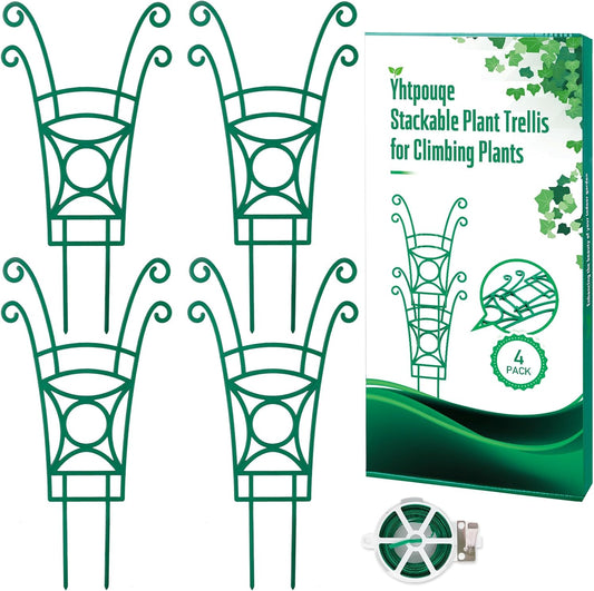 4 Pack Stackable Plant Trellis for Climbing Plants, Indoor/Outdoor Garden Trellis, Plant Support for Vine Ivy Hoya & Houseplants Flower