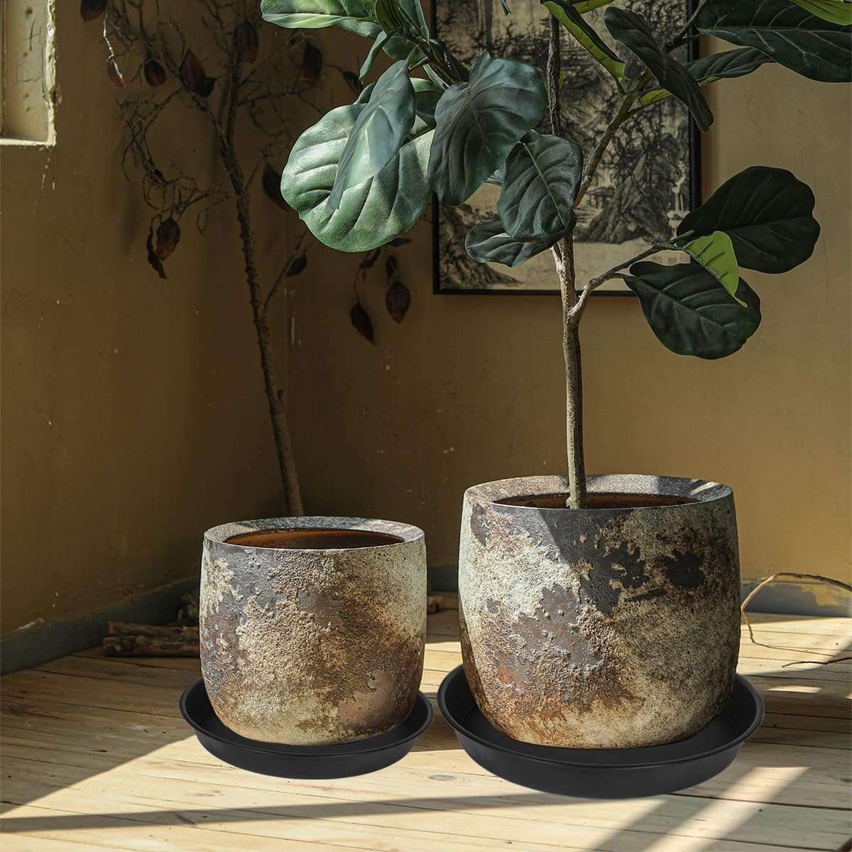 4 Pack of 16 17 inch Plant Saucer (15 inch Base), 2.3" Depth, Heavy Duty Deep Plant Trays for Pots, Plastic Plant Saucers for Indoors, Bird Bath Bowls, Drip Trays for Planter (17", Black)