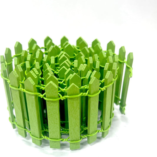 35 Inches Mini Fairy Garden Fence DIY Small Wood Decorative Picket Fence Micro Landscape Miniature Ornaments for Dollhouse, Crafts, Diorama Project, Plant Pot, Green