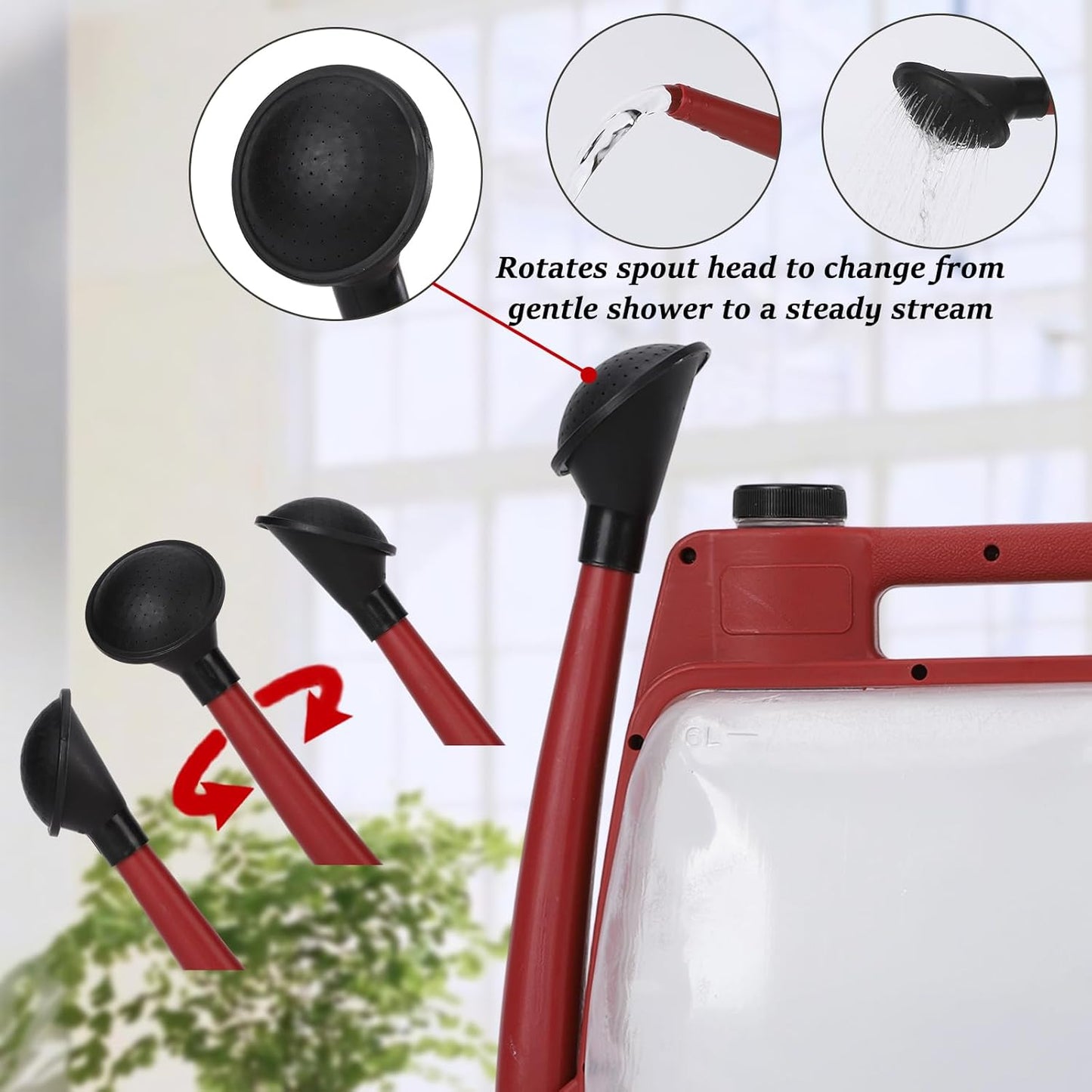 Foldable Transparent Plastic Watering Can 1.6Gal with Spray and Pour Nozzle for Indoor Outdoor Plants,Maroon