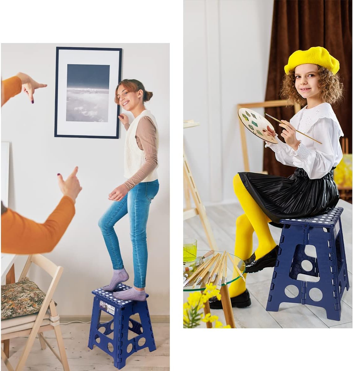 Delxo 16 Inch Folding Step Stool,Foldable Stool for Adults,Portable Collapsible Plastic Stepstool,Non Slip Folding Stools for Kitchen Bathroom Bedroom Up to 400LBS,(Royal Blue 1PC)