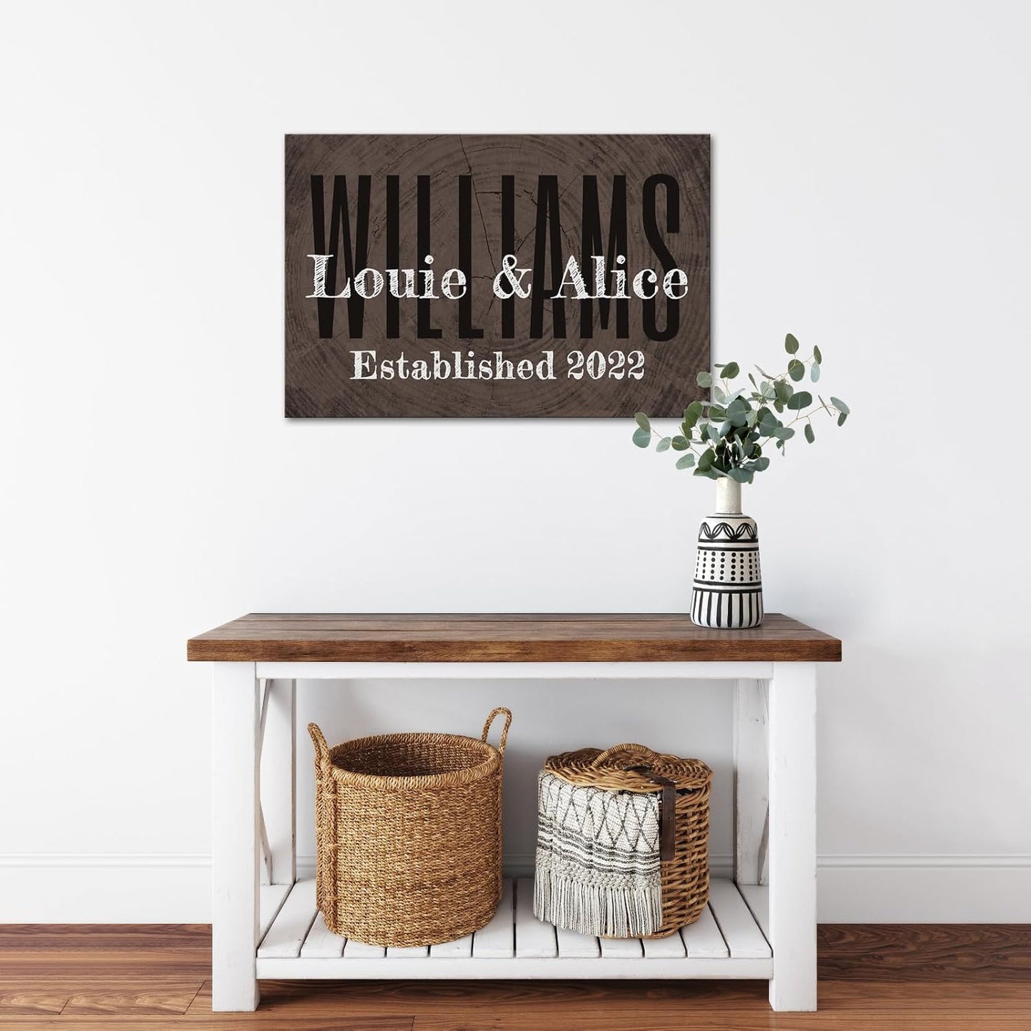 iLOOKLiKE Personalized Last Name Signs with Couple's Names Wall Art Custom Family Established Date Canvas Prints Framed Unique Wedding Anniversary Housewarming Gifts for Home Decor 8×12inch
