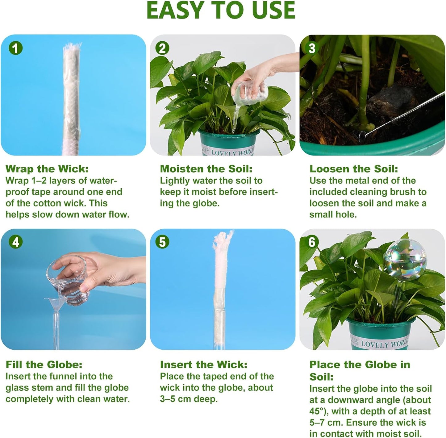 Extra Large Plant Watering Globes 2PCS, 13 oz Up to 15 Days Light Iridescent Glass Self Water Bulbs for Indoor Outdoor Plants, Vacation Automatic Planter Waterer System Self-Watering Stakes