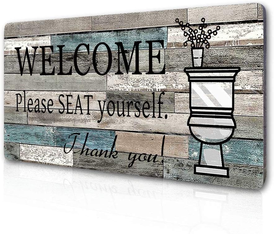 Funny Bathroom Wall Decor Sign Farmhouse Rustic Bathroom Decorations Wall Art 16" by 8" Please Seat Yourself Large Wood Plaque Wall Hanging Sign