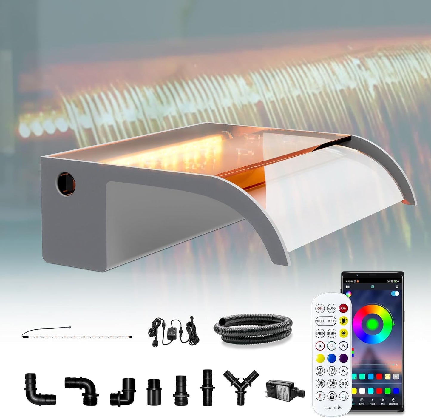 Waterfall Pool Fountain, LONGRUN Acrylic Waterfall Spillway for Pools and Ponds - 11.8" Wide Decorative Water Feature for Swimming Pools, Koi Ponds, and Garden