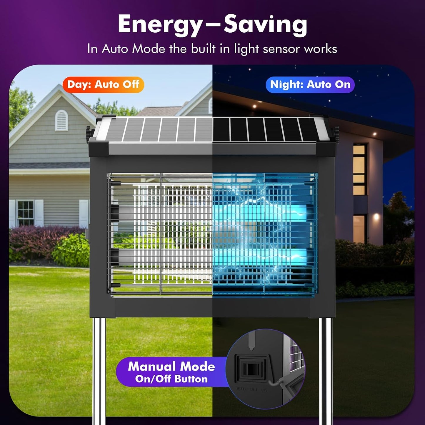 OKK Solar Bug Zapper Outdoor 4500V, Mosquito Zapper Waterproof Electric Fly Zapper with 10W Solar Panel, Rechargeable Mosquito Killer Lamp, Cordless Fly Trap for Patios, Gardens, Camping, Backyard