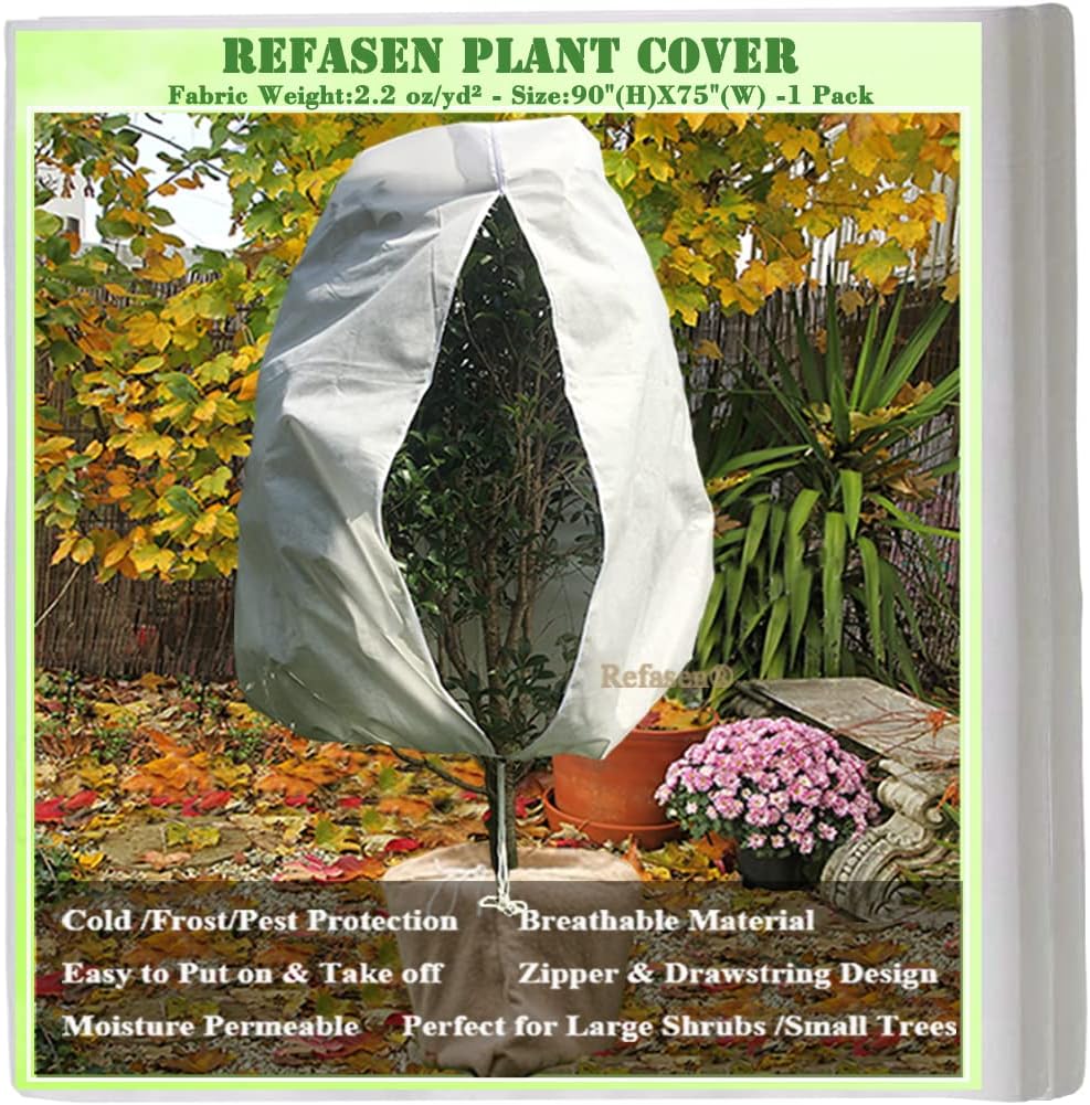 Plant Covers Freeze Protection,90”H X75”W 2.2oz Frost Blankets for Outdoor Plants Frost Cloth with Zipper Drawstring-Protect Trees Shrubs from Cold Frost Wind Pest