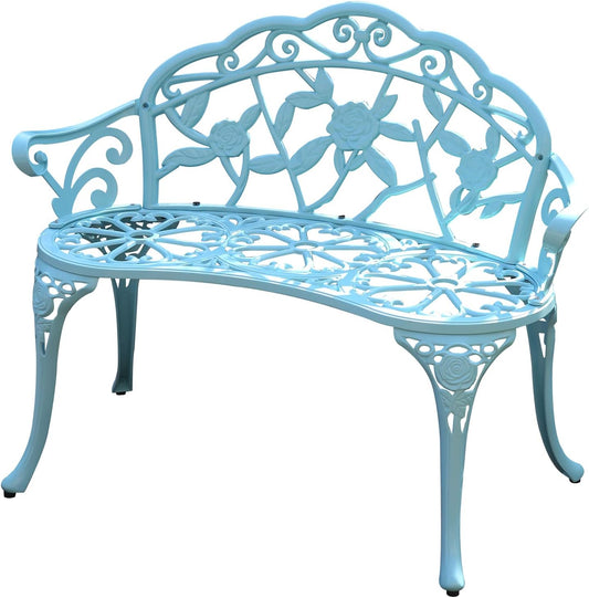 KAILI Garden Bench, Metal Aluminum Rose, Suitable for Garden Porch Park Front Porch Balcony Outdoor (Light Blue)
