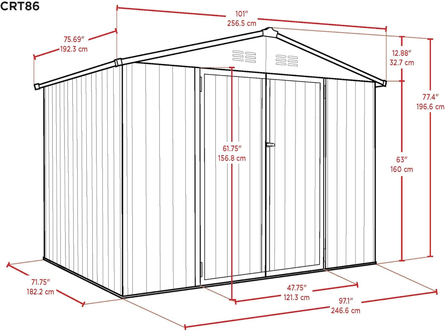Metal Outdoor Galvanized Steel Storage Shed with Lockable Doors for Backyard or Patio Storage of Bikes, Grills, Supplies, Tools, Toys, for Lawn, Garden, and Camping, Tan (8x6)