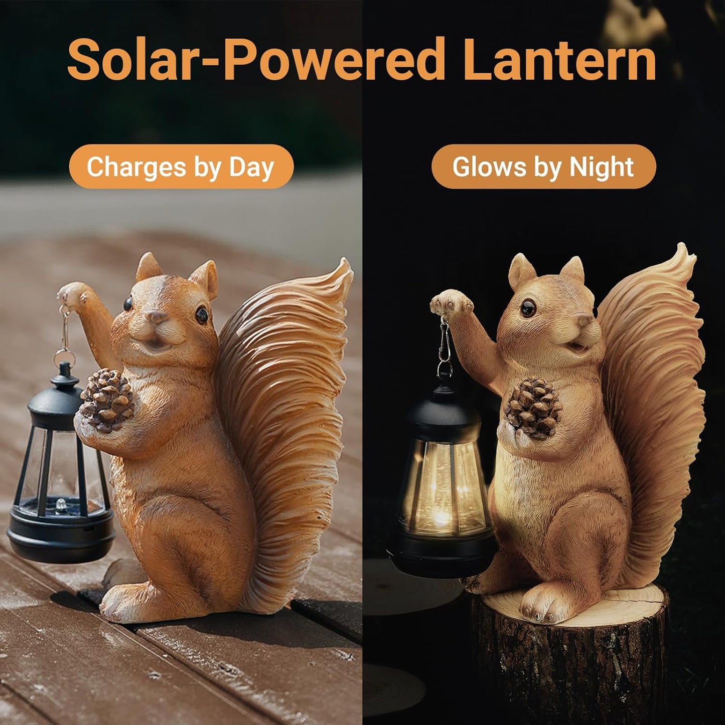 Solar Squirrel Garden Statue Outdoor Decor, Squirrel Sculpture with Lantern for Yard Lawn Patio Balcony, Birthday Housewarming Gifts for Mom, Grandma, Women, Brown,Resin
