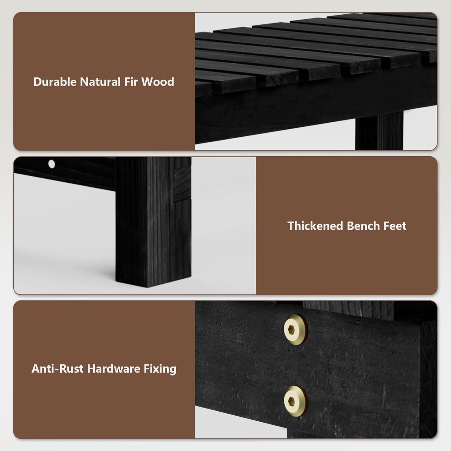 Nidouillet 35.5" Outdoor Garden Bench, Weatherproof Patio Benches 2-Person Seat Backless Wooden Porch Bench, Multifunctional Slat All Weather Bench for Garden Lawn Front Porch Park Backyard (Black)