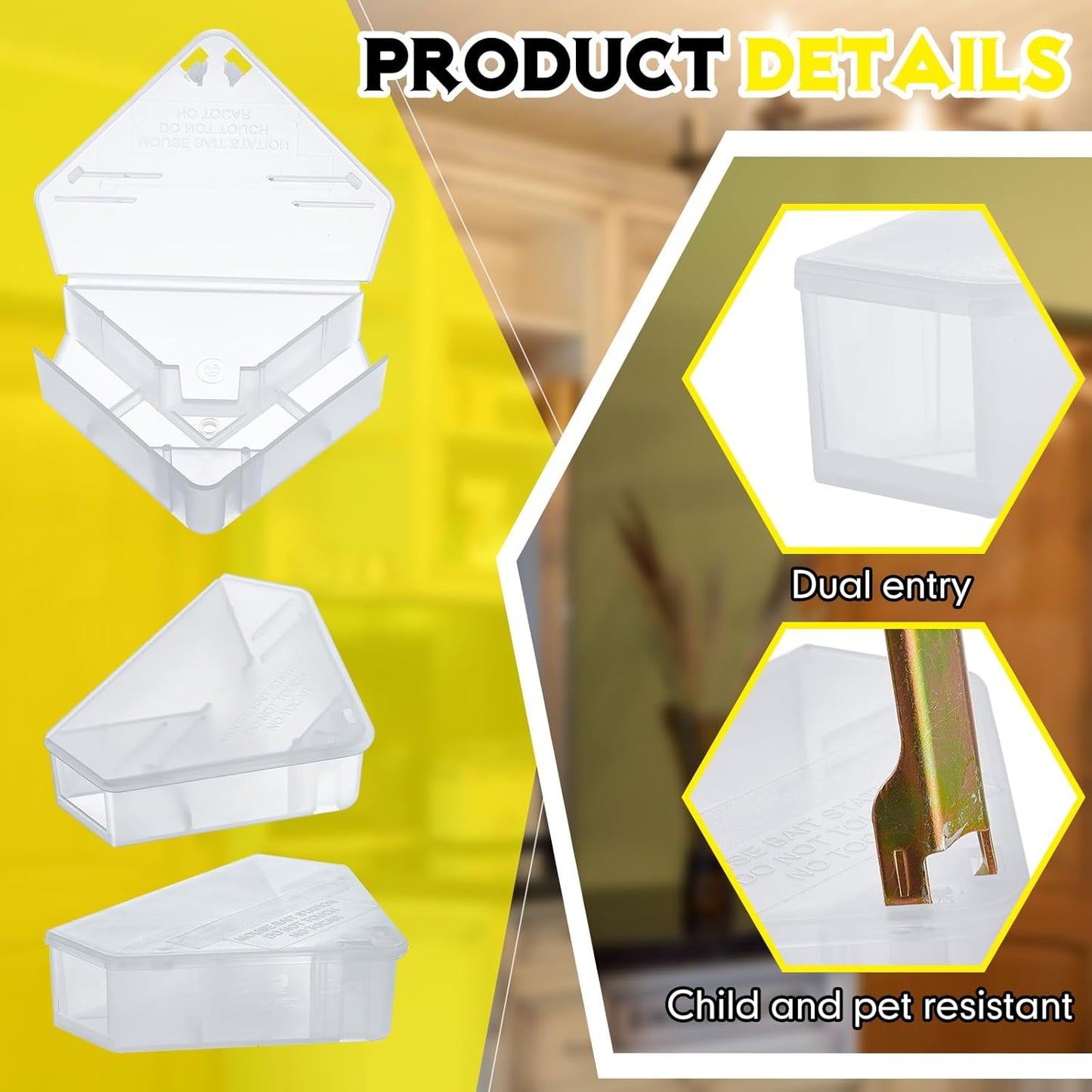 Qualirey 12 Pcs Mice Station with Key Triangle Bait Station Reusable Rodent Trap Bait Box, Keeps Children and Pets Safe Indoor & Outdoor, Bait Not Included, Suitable for Small Mice (Translucent)