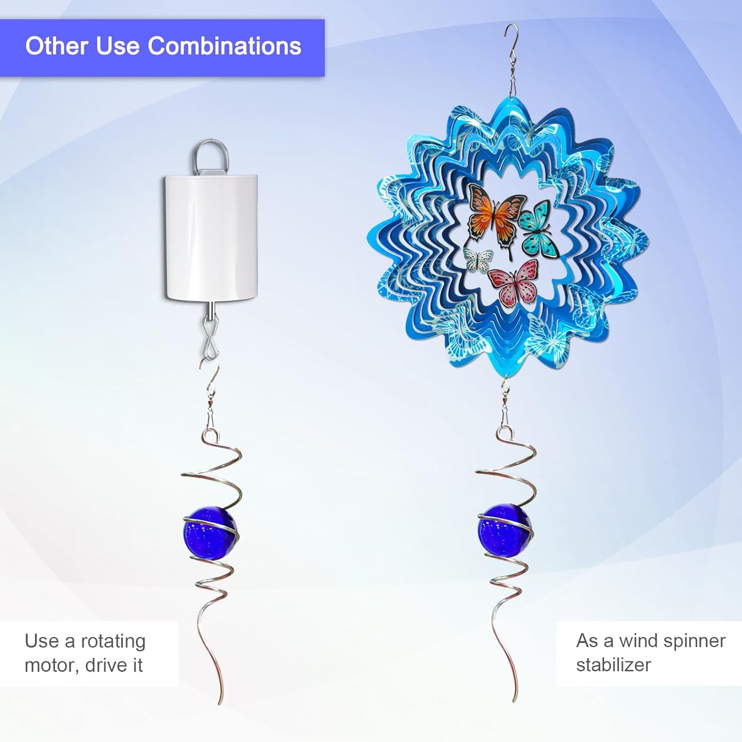 Gazing Ball Spiral Tail with Dark Blue Glass Orb, Wind Spinner Stabilizer for Wind Spinners, Hanging Decoration Decor for Garden Yard Patio Outdoor Indoor, Creative Gift, 13in Height