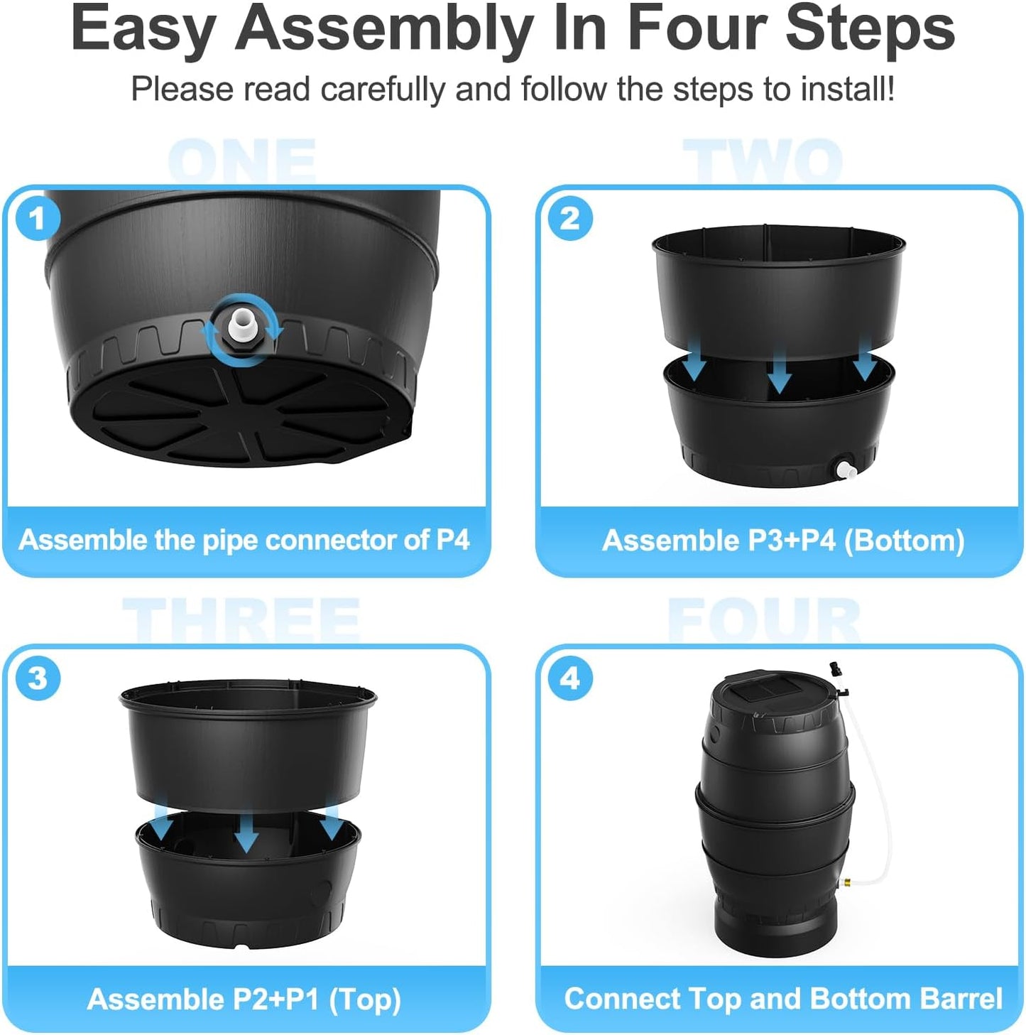 EJWOX Rain Barrel with Stand to Collect Rainwater from Gutter, Heavy Duty BPA Free Rain Water Collection Barrel with Spigot and Filter (45 Gallon, Black)