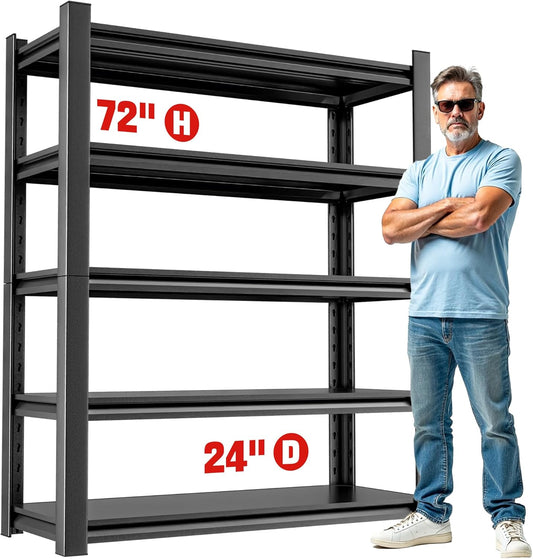 Heavy Duty Shelving – Metal 5 Shelf Storage Unit for Garage Storage, Shelf Organizer for Tools, Equipment, and Household Items, Sturdy Storage Shelves for Any Space 24" D x48 W x72 H（3 pcs）