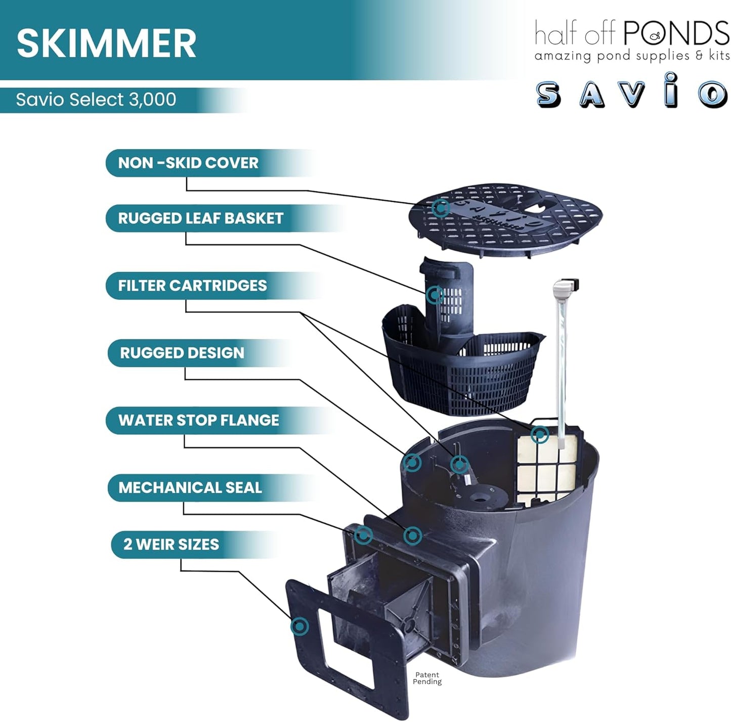 HALF OFF PONDS Savio Select 3,000 GPH Submersible Pump Pond Kit with 15' x 15' PVC Plastic Pond Liner, UV Clarifier for Water Garden & Koi Pond