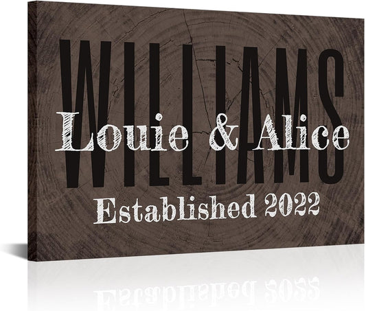 iLOOKLiKE Personalized Last Name Signs with Couple's Names Wall Art Custom Family Established Date Canvas Prints Framed Unique Wedding Anniversary Housewarming Gifts for Home Decor 16×24inch