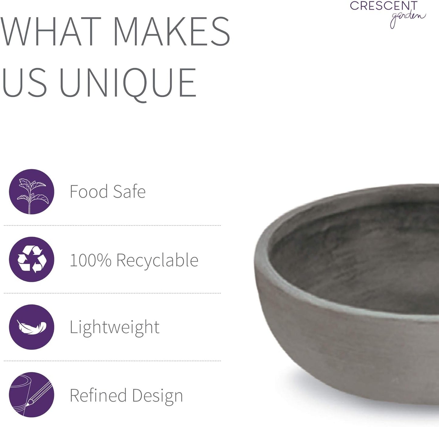 Crescent Garden Large Outdoor Planter Bowl – Double-Walled Resin Pot with Drain Hole for Water Gardens, Fountains, Decorative Landscaping - 30" W x 12" H (Weathered Concrete)