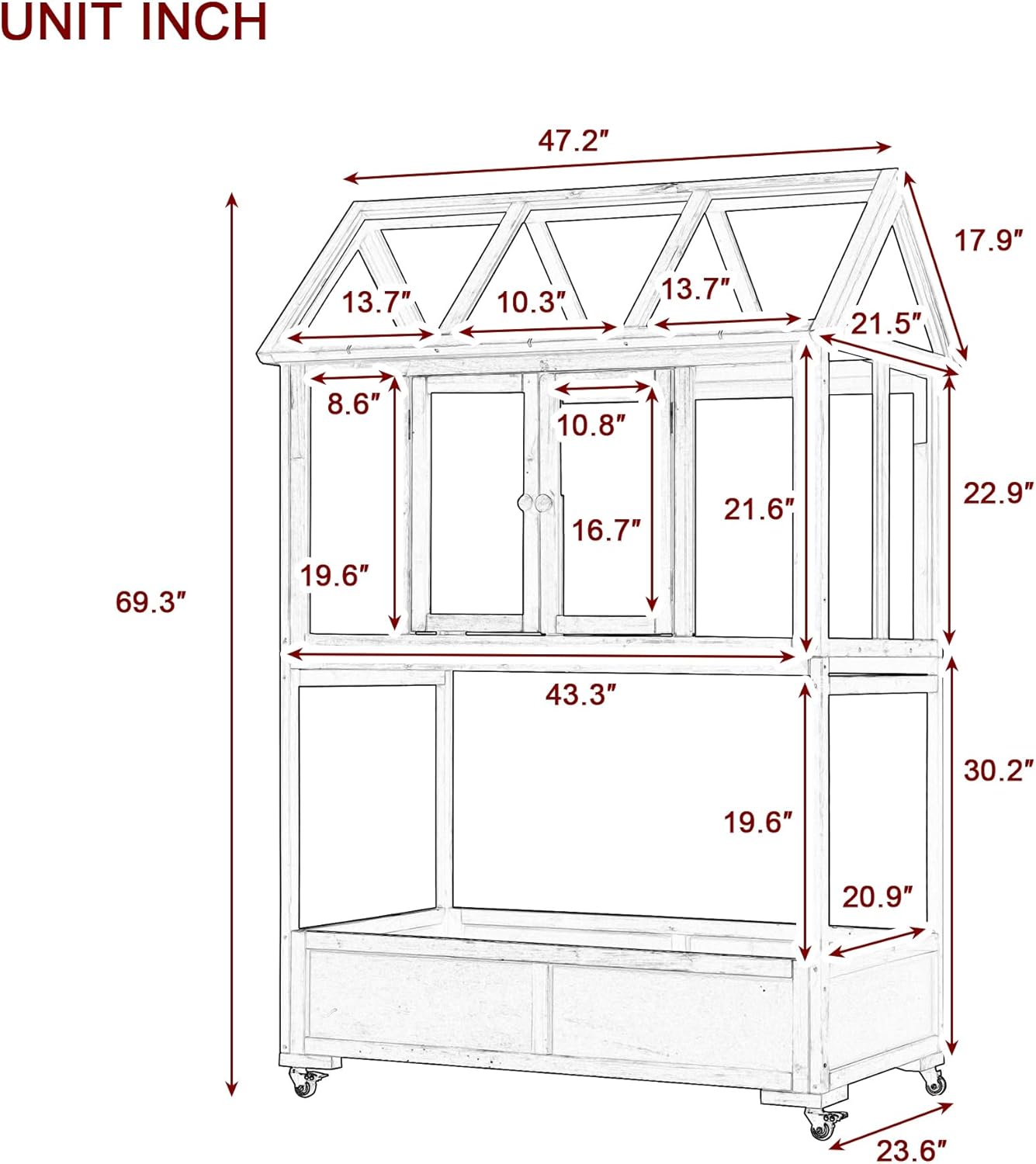 Garden Wood Portable Cold Frame - Mini Greenhouse with Wheels, Open Roof & Storage (Green + Beige + Beige)