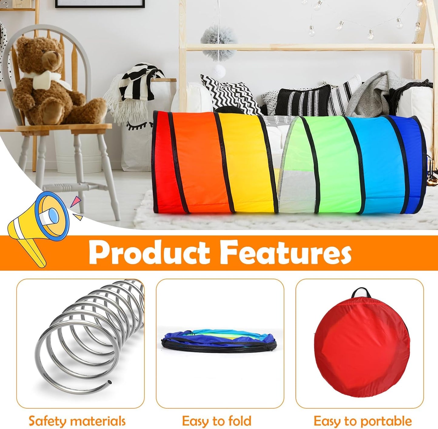 2 Pcs Giant 27.6 Inch Play Tunnel for Kids and Large Dogs Colorful Crawl Tunnel Toy for Toddlers with Breathable Mesh Game Tent Toy Girl Boy Gift