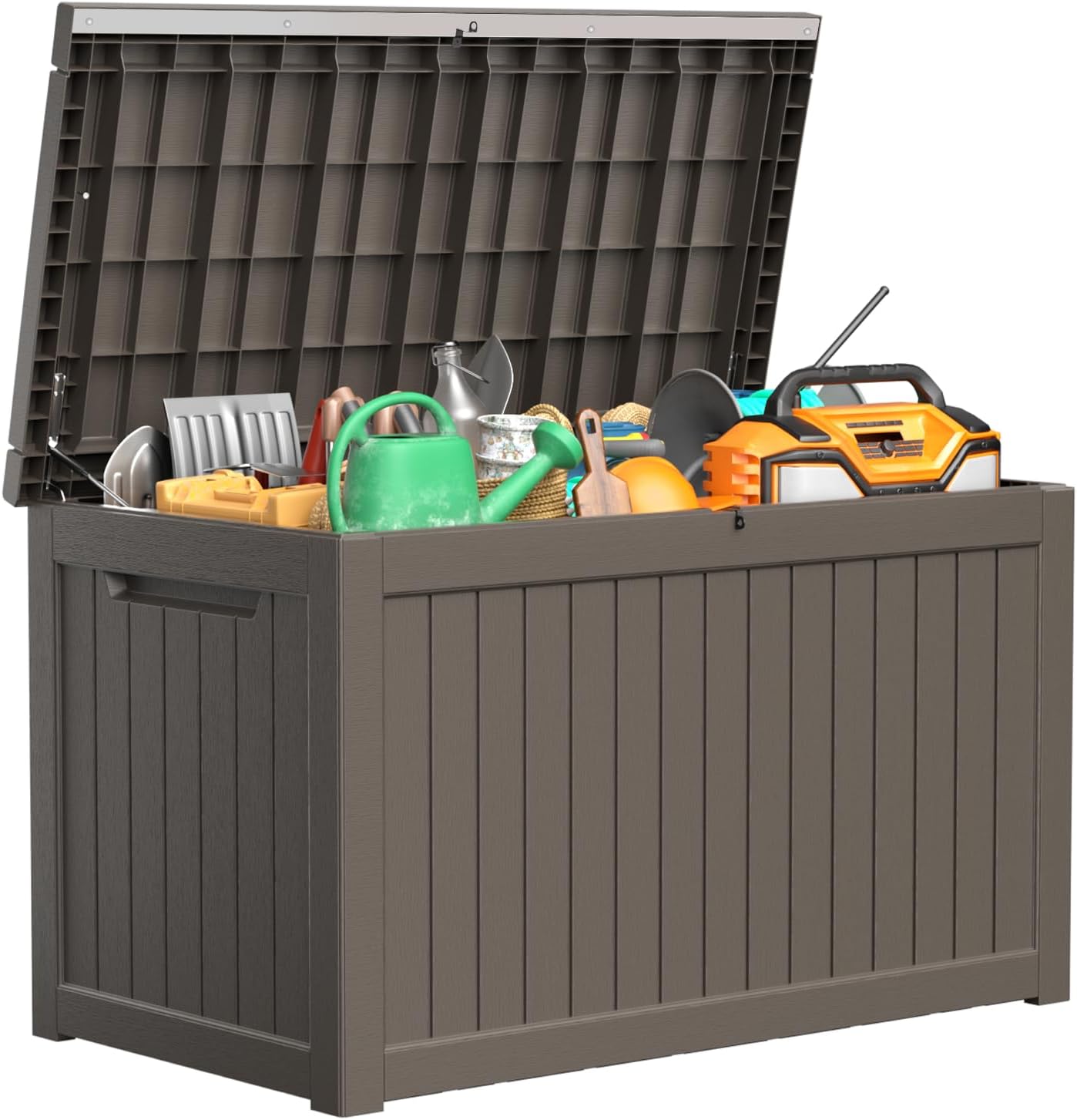 230 Gallon Resin Deck Box, Lockable Patio Outdoor Storage Box for Furniture, Garden Tools and Tools Storage, Waterproof Outside Storage Boxes - Grey