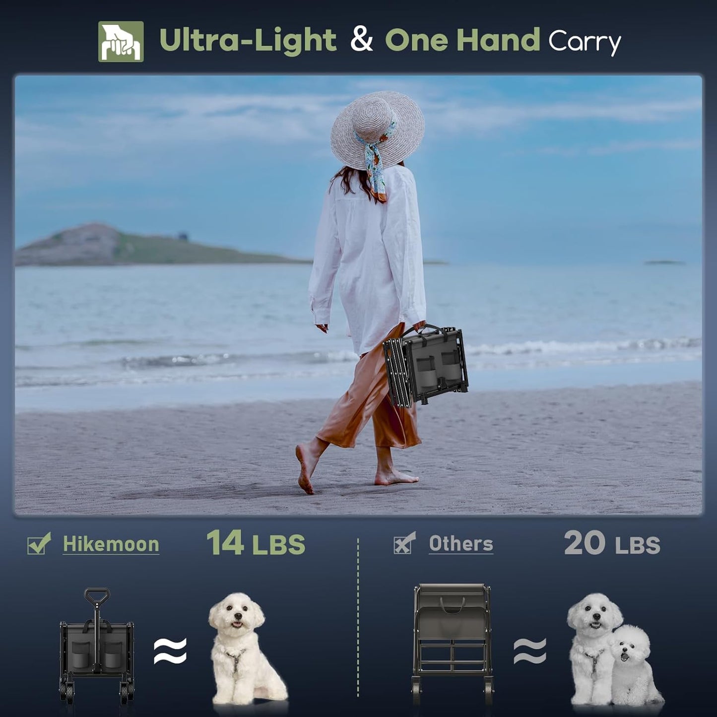 34'' Extra Long Collapsible Wagons Carts Foldable, 360LBS Heavy Duty Folding Beach Wagon with Wheels, Portable Utility Outdoor Cart for Grocery, Garden, Sports, Camping, Grey