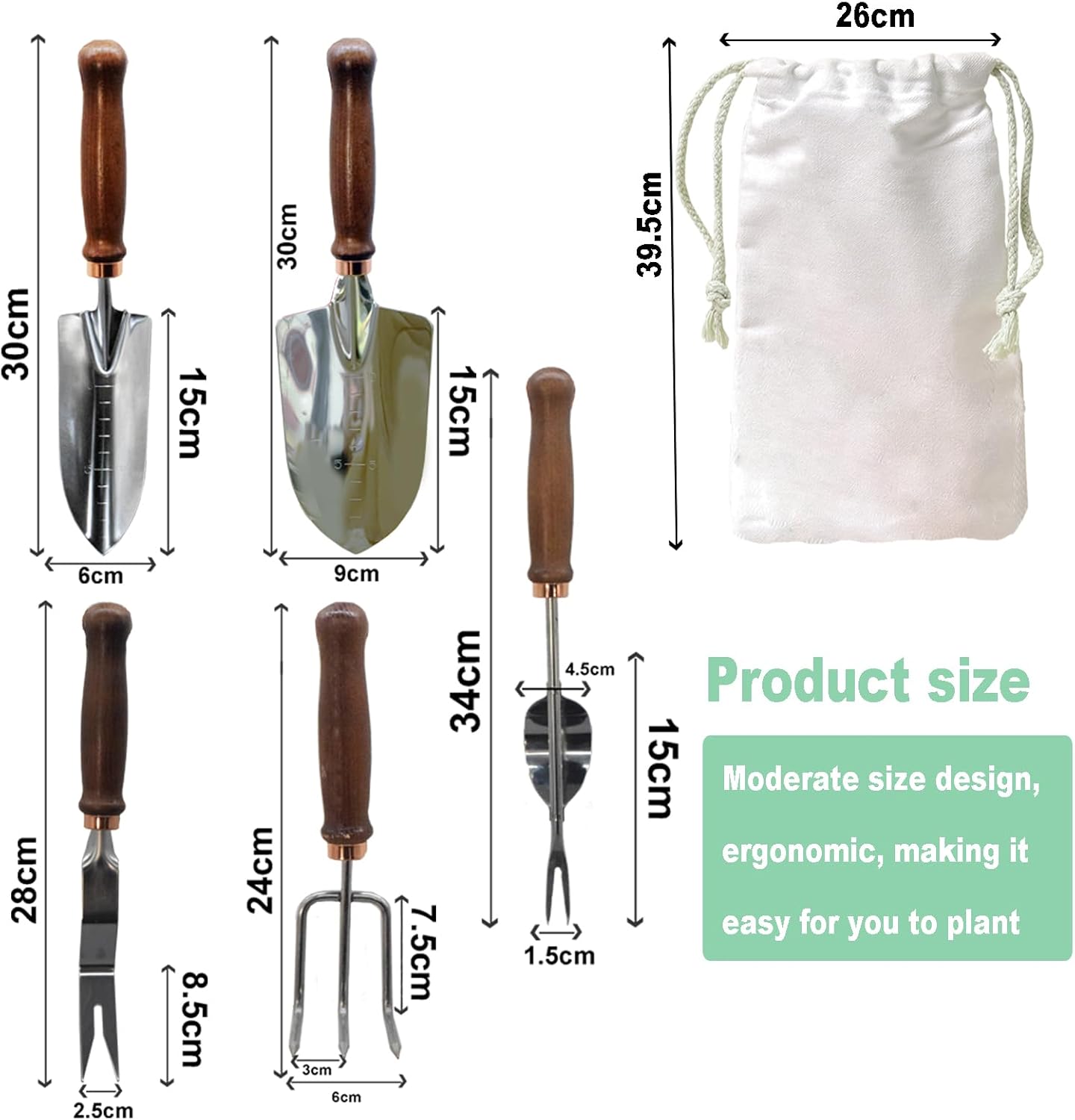 Gardening Tools-Garden Handle Tools Flower Spade Digging Loosening Hand Rake Weed Puller Garden Tools Make Ideal Gifts for Gardening Enthusiast(5Set)