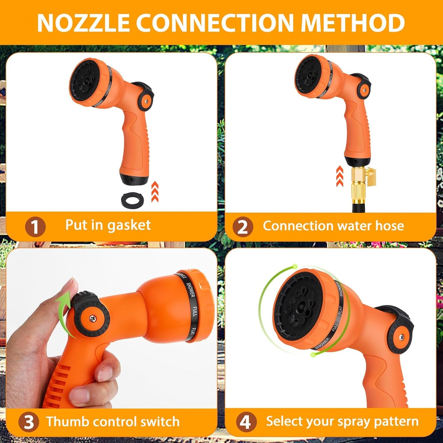 Water Hose Spray Nozzle - Garden Hose Nozzle with 10 Spray Patterns.Thumb Switch Design for Easy Water Flow Control, Upgraded Hose Sprayer Nozzle for Watering Plants,Lawn,Pet Bathing and Cleaning