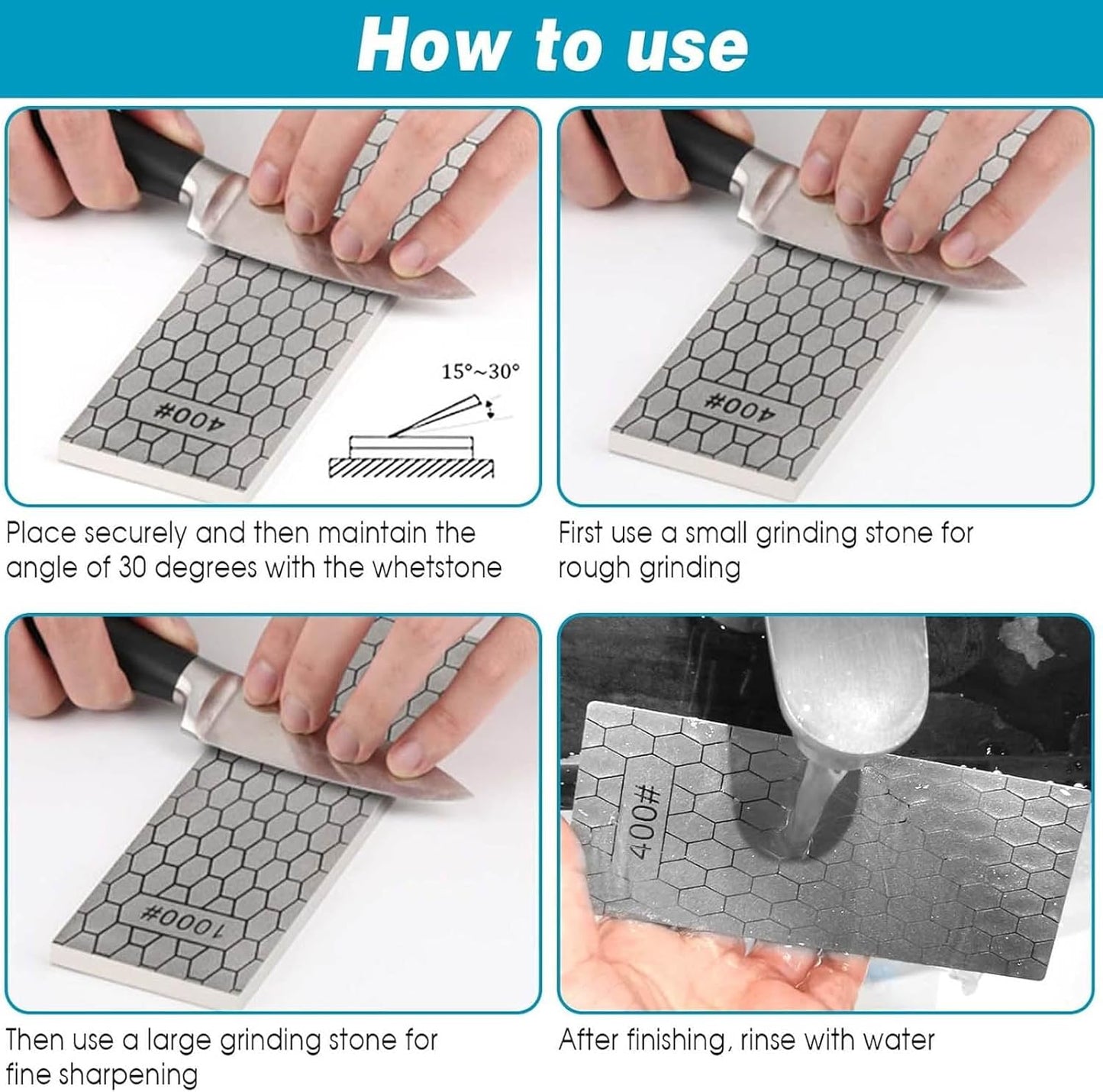 Diamond Sharpening Stone Set, Diamond Lapping Plate Coarse/Medium/Fine Grit Sharpener, Perfect Assistance Sharpener Angle Guide