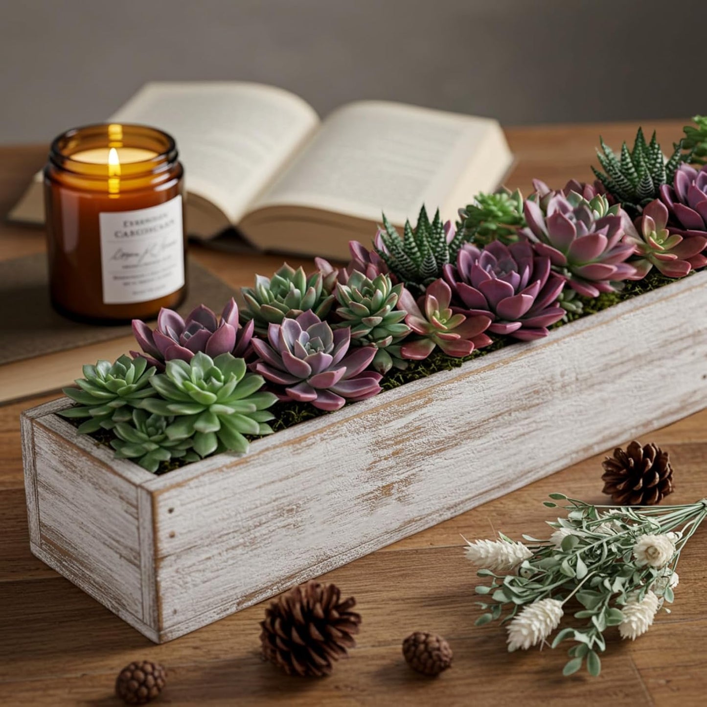 Dandat 2 Set Wood Boxes for Centerpieces 16x4 Inch Rectangle Wooden Planter Box Rustic Wooden Planters with Removable Plastic Liner Floral Foam Blocks for Home Wedding Garden Decor