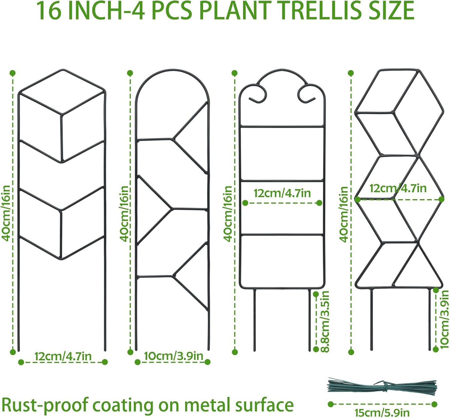 16 Inch Plant Trellis Indoor for Potted Plants 4 Pack Indoor Plant Trellis for Climbing Plants Houseplant Trellis Metal Garden Pot Trellis for Vine Ivy Support(16inch Black)