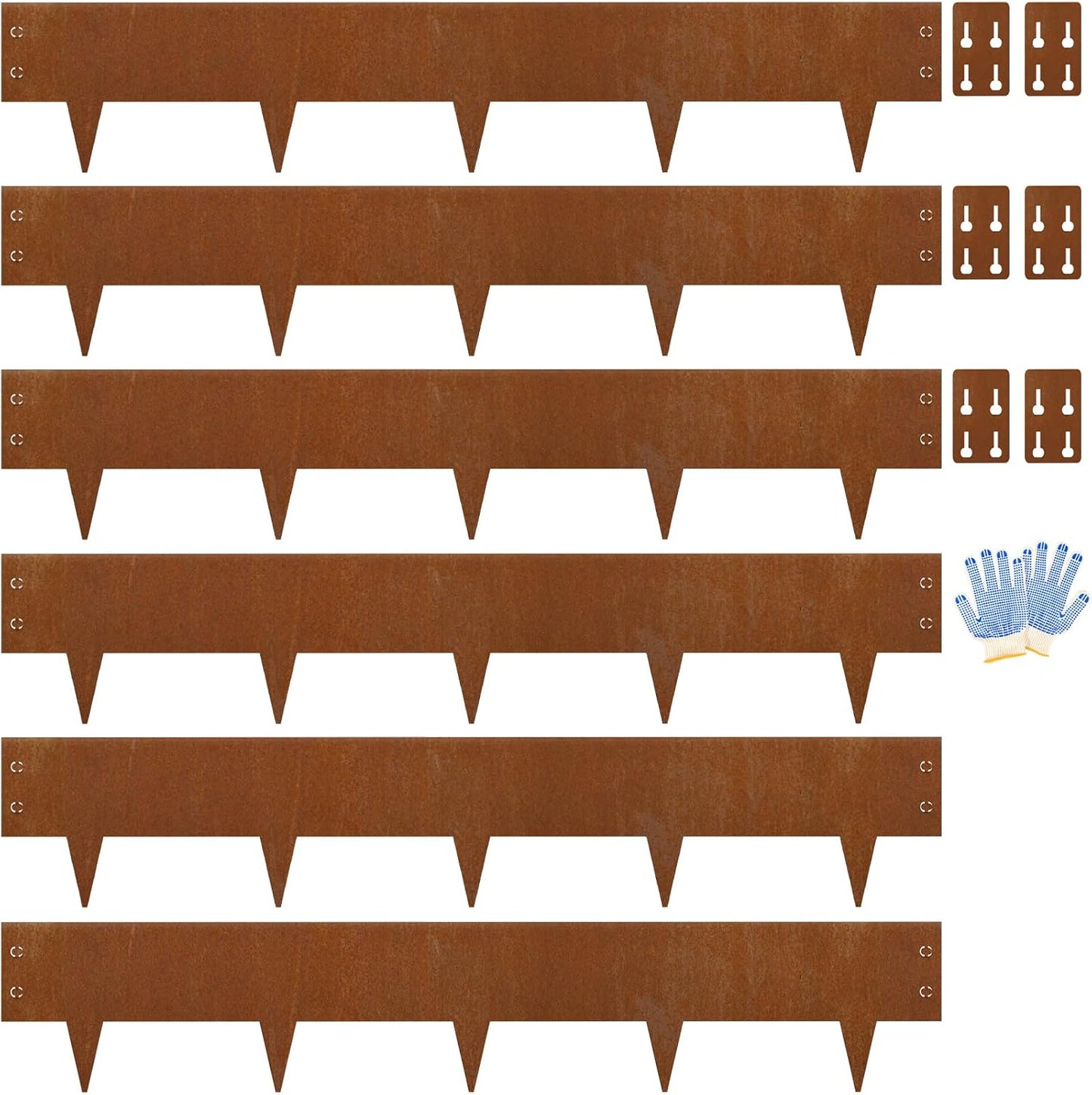 Heavy-Duty Cor-Ten Steel Landscape Edging (8" H x 40" L) - 6-Pack (20 Ft Total) | Pre-Rusted, Weatherproof Garden Border | Hammer-in, No Dig, Bendable Design for Lawns, Flower Beds & Trees