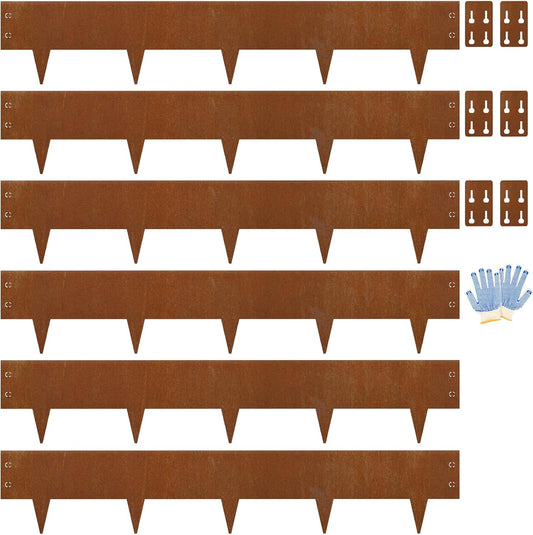 Heavy-Duty Cor-Ten Steel Landscape Edging (8" H x 40" L) - 6-Pack (20 Ft Total) | Pre-Rusted, Weatherproof Garden Border | Hammer-in, No Dig, Bendable Design for Lawns, Flower Beds & Trees