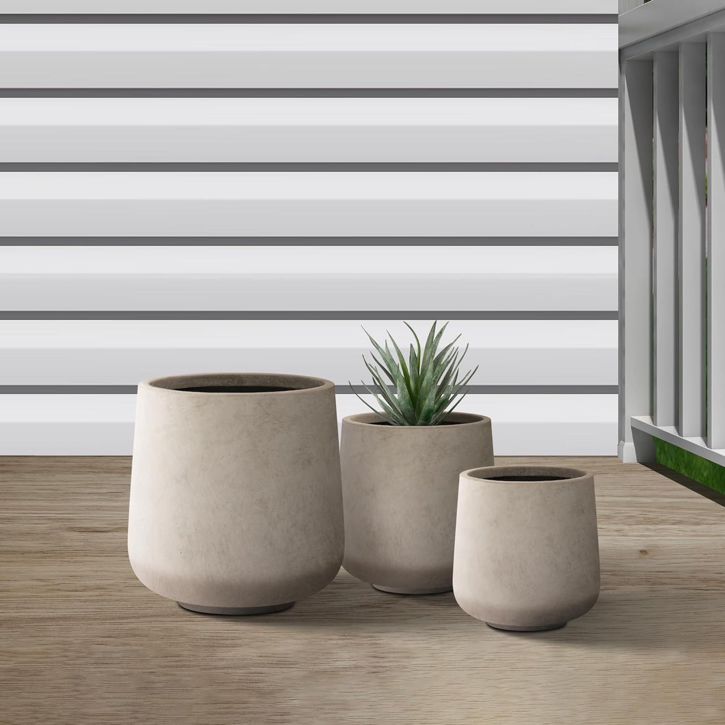 Kante 15.3"+11.6"+8.2" Dia Round Concrete Planter, Large Outdoor Indoor Planter Pots Containers with Drainage Holes and Rubber Plug for Home Garden Patio, Buff Concrete