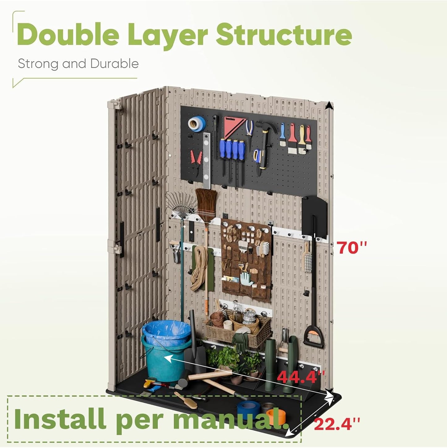 Devoko Outdoor Storage Cabinet 50 Cu Ft with Lockable Doors, Vertical Storage Shed Waterproof Patio Tools Storage Box for Sofa Cushions, Gardening Tools and Accessories (Beige)