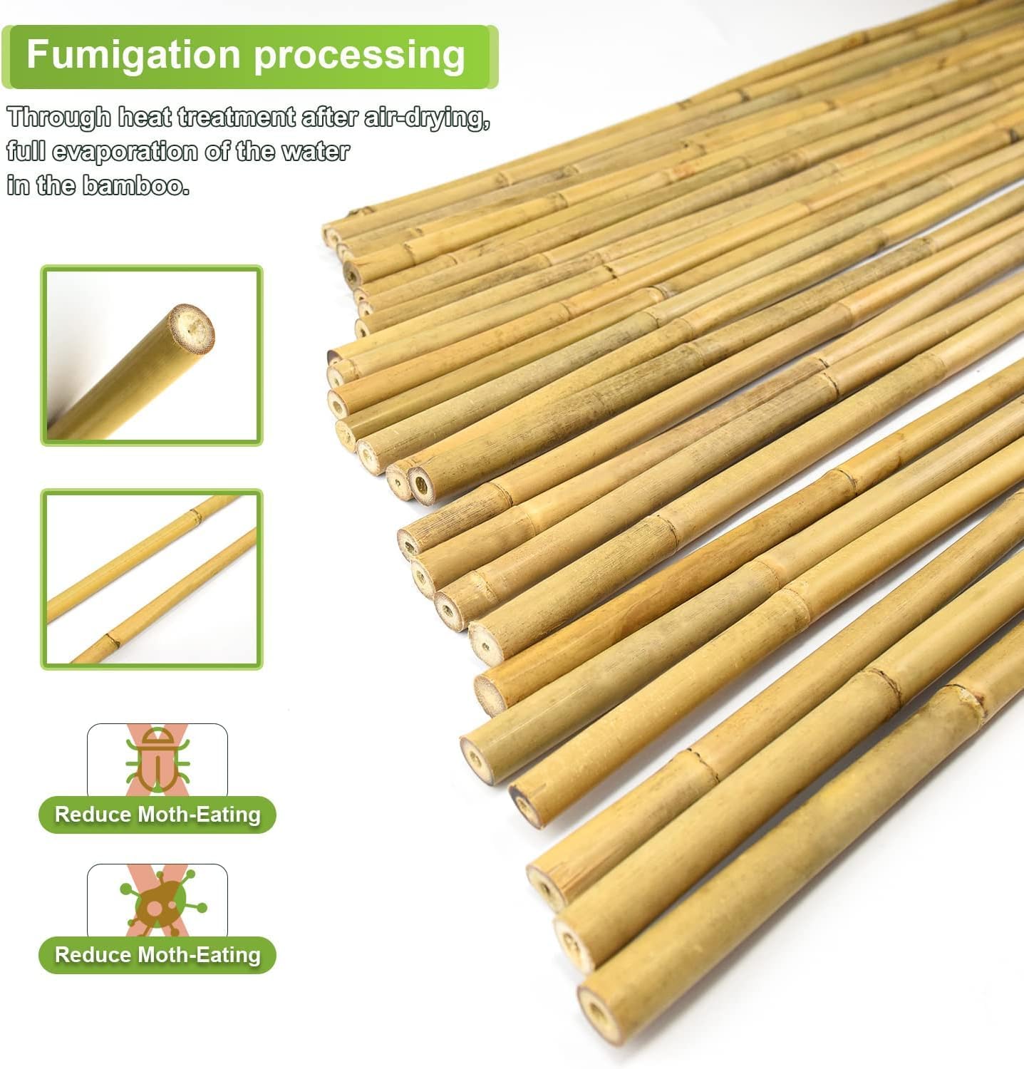 30pcs 3/10" D Thicker Heavy Duty Bamboo Stakes, 2FT Plant Stakes, Natural Garden Stakes for Tomato, Bean, Flowers,Trees Potted and Climbing Plant Support
