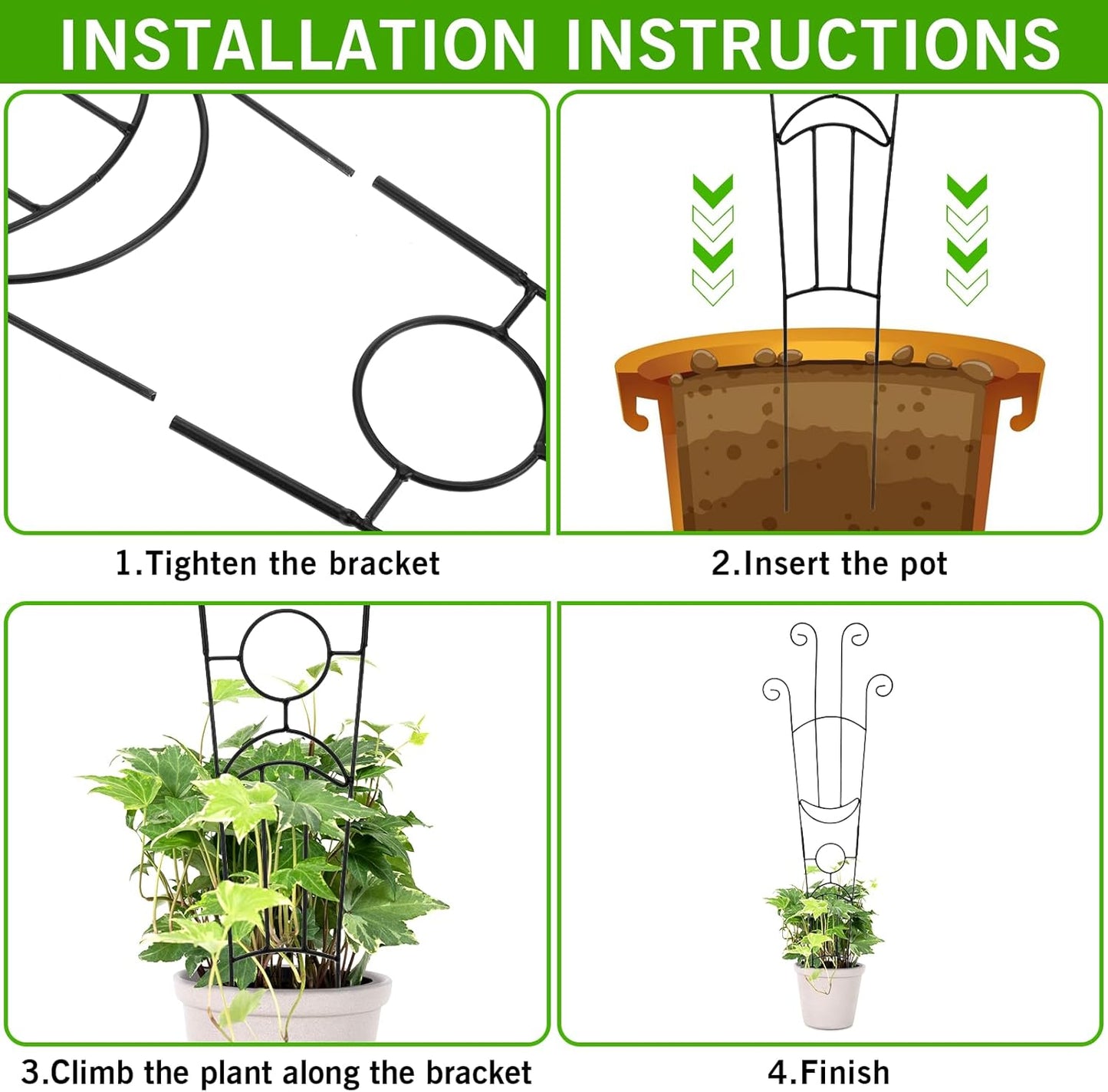 4 Pack Plant Supports, 32 in Taller Plant Trellis for Climbing Plants Indoor, Sturdy Houseplant Trellis for Potted Plants with Ties, Vine Plant Support for Monstera Pothos Ivy, Plant Decor