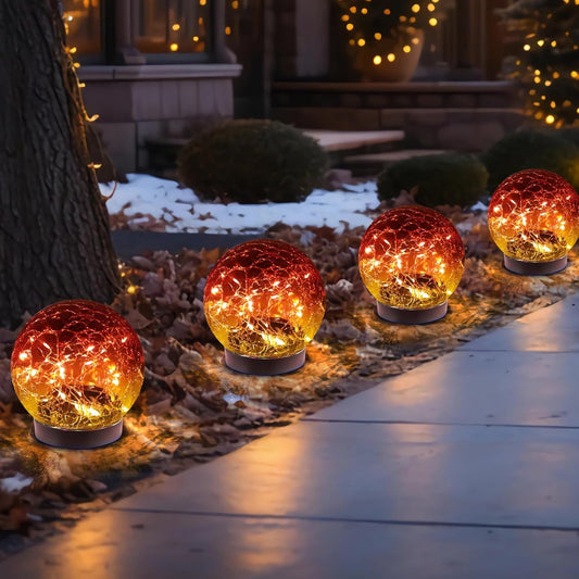 Solar Globe Lights Outdoor Waterproof-Solar Balls-Solar Garden Lights-Orbs for Outside 4 Pack Cracked Glass Ball for Lawn Patio Yard Backyard Decorations