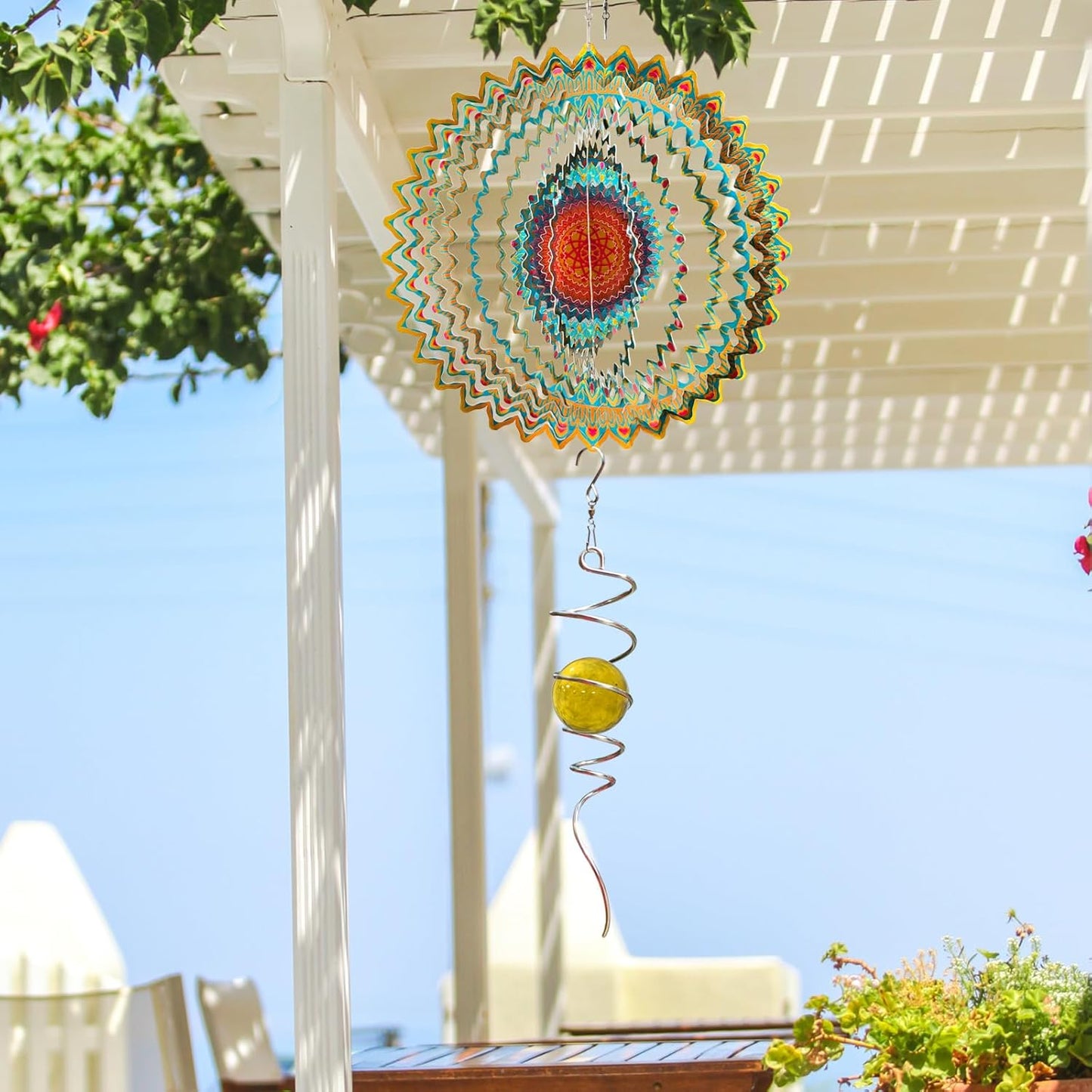 Goolyrusim Wind Spinner Mandala Circle - 3D Wind Spinners Outdoor, 12-inch Stainless Steel Hanging Wind Sculptures for Yard and Garden, Kinetic Art Decoration Porch Decor Patio Ornament, Mandala Gift