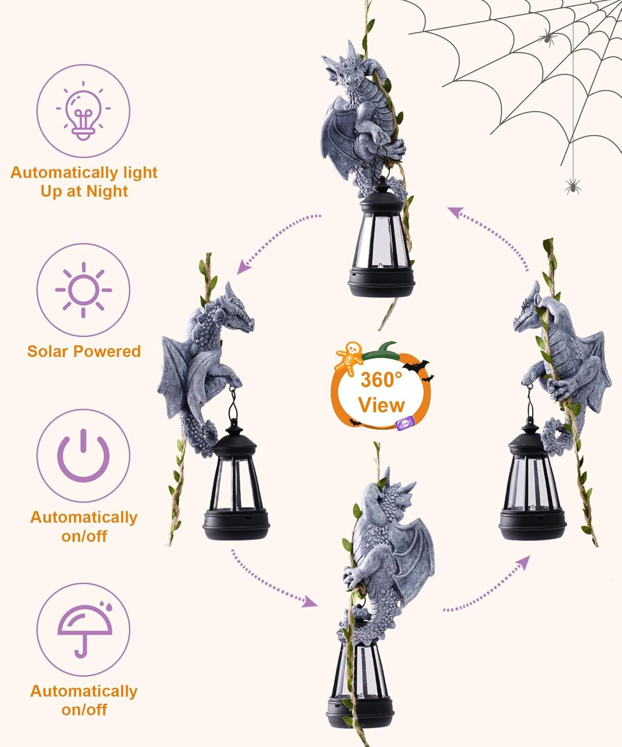 Dragon Outdoor Statue with Lantern: Resin Decor for Garden Patio Yard Wall Decoration - Ideal Gardening Gifts for Mom Grandma Women