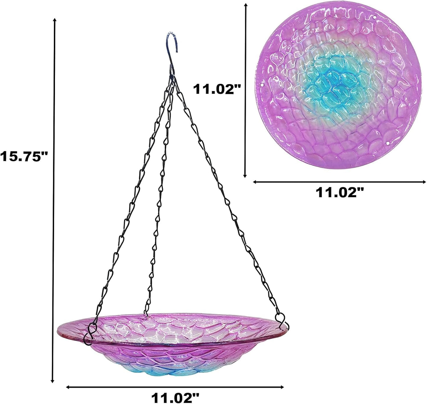 Hanging Birdbath, Outdoor Glass Birdbath, Purple and Blue Texture Pattern Bird Feeder for Garden Patio Decoration