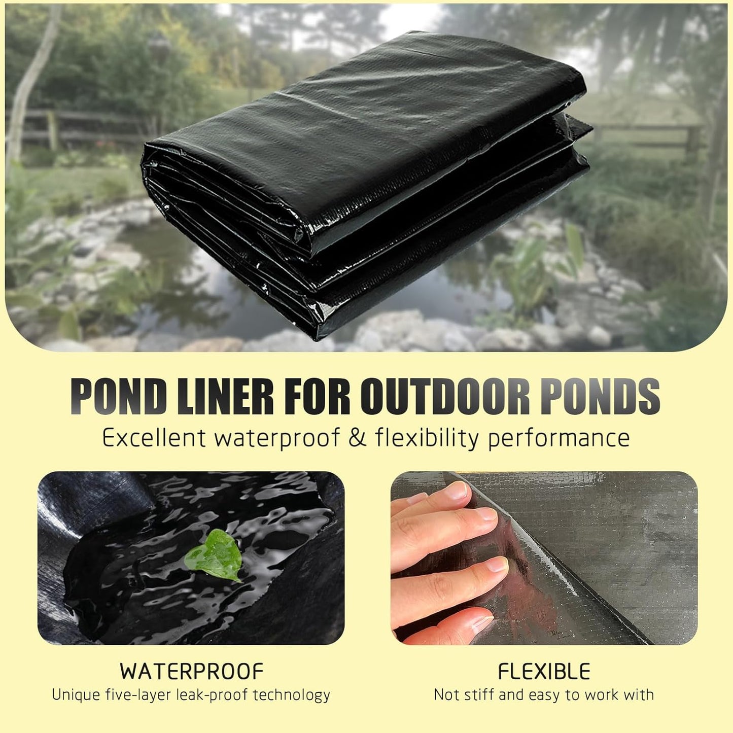 yeezoo 20X20FT Reinforced PE Pond Liner, KOI Pond Liners for Outdoor Ponds, Enhanced 5-Layer Structure Pond Liner for Fish, Duck, Garden Raised Bed and Waterscape Pond(0.82oz/sq ft Thickness)