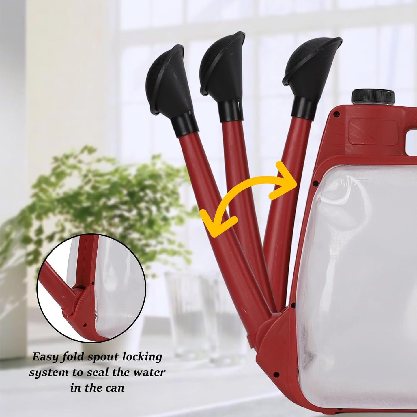 Foldable Transparent Plastic Watering Can 1.6Gal with Spray and Pour Nozzle for Indoor Outdoor Plants,Maroon